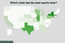 a map of the united states shows the best sports fans in each state