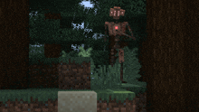 a skeleton with a red light on its head is in a minecraft world