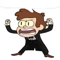 a cartoon character in a tuxedo with his fist up