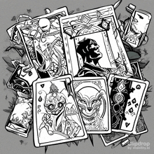 a black and white drawing of playing cards with the word clipdrop on the bottom right