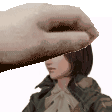 a hand is touching a woman 's head in a pixel art .