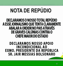 a green and white sign that says " nota de repudio " on it