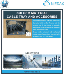 an advertisement for niedax 550 gsm material cable tray and accesories