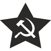 a black star with a hammer and sickle inside