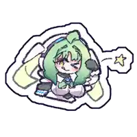 a drawing of a girl with green hair and a thought bubble with a star in it