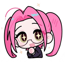 a cartoon drawing of a girl with pink hair