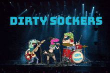 dirty rockers is a band that is playing on a stage