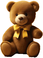 a brown teddy bear wearing a yellow bow tie