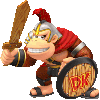 donkey kong holding a sword and a shield that says dk