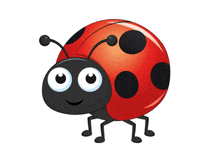 a ladybug with big eyes and black spots is smiling