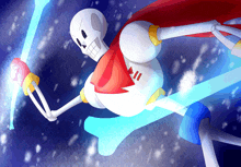 a skeleton with a red cape holding a sword