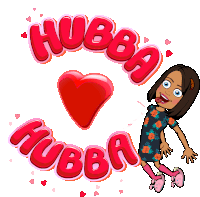 a cartoon girl is surrounded by hearts and the word hubba