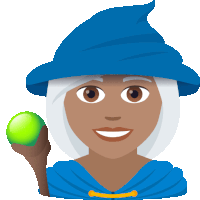 a cartoon of a witch holding a green apple and a wand