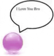 a purple ball with a speech bubble that says `` i love you bro '' next to it .