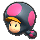 a black mushroom with pink polka dots on it is a sticker .