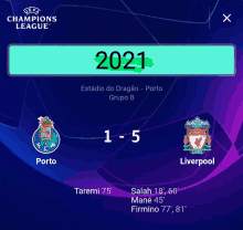 a uefa champions league game between porto and liverpool is shown