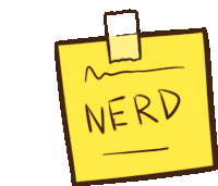 a yellow sticky note with nerd written on it