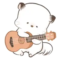a cartoon cat is holding a guitar in its paws and playing it .