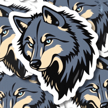 a sticker of a wolf 's head has blue eyes