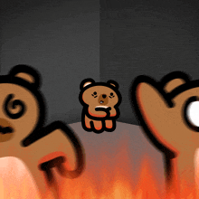 a cartoon drawing of a teddy bear surrounded by fire