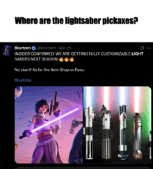 where are the lightsaber pickaxes on a twitter post