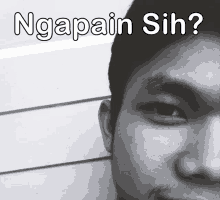 a black and white photo of a man with the caption " ngapain sih " above him