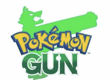 a logo for pokemon gun with a green wolf holding a gun