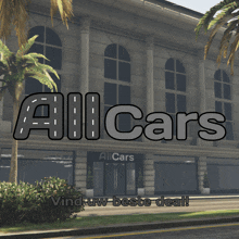 a large building with the words all cars on it