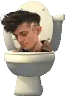 a young man is sitting in a toilet with his head sticking out of it