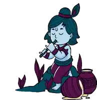 a cartoon of a boy playing a flute next to a pot