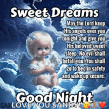 a picture of a baby angel with a good night message