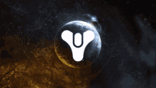 a logo for destiny is displayed on a planet in space