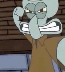 squidward from spongebob squarepants is giving a fist pump