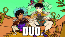 a couple of cartoon characters with the word duo on the bottom right