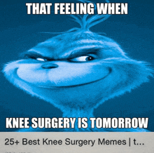 a grinch meme that says knee surgery is tomorrow