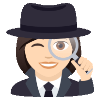 a woman wearing a hat and a suit is looking through a magnifying glass