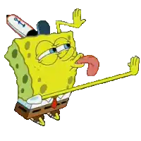 a cartoon drawing of spongebob with his tongue sticking out