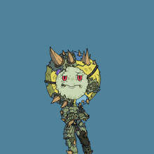 a cartoon drawing of a monster with horns