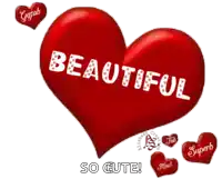 a red heart with beautiful written on it