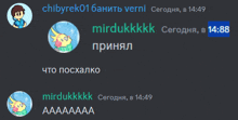 a screenshot of a conversation between chibyrek01 mirdukkkk and mirdukkkk