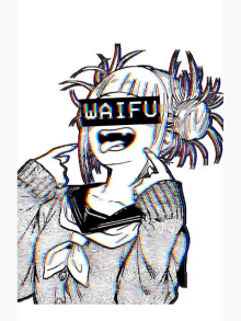 a black and white drawing of a girl with the word waifu on her head