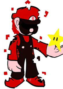 a cartoon drawing of mario holding a star