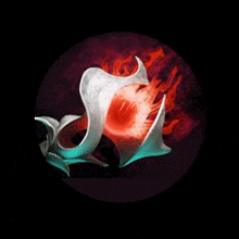 a painting of a sea shell with flames coming out of it