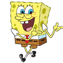 a cartoon drawing of spongebob wearing a red tie