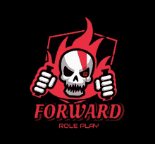 a logo for forward role play shows a skull holding a gun