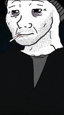 a cartoon of a man smoking a cigarette in a black jacket .