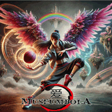 a poster of a woman with wings holding a basketball and the words museumbola on the bottom