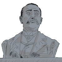 a drawing of a man in a suit and tie with his eyes closed