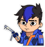 a cartoon drawing of a boy holding a key with the letter b on his jacket