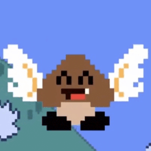 a pixel art of a mushroom with wings on its wings
